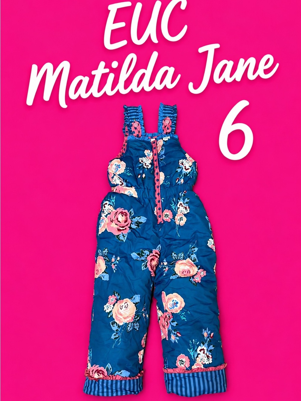 EUC Size 6t Matilda Jane Teal Blue Floral Girls' Quilted Snow Overalls